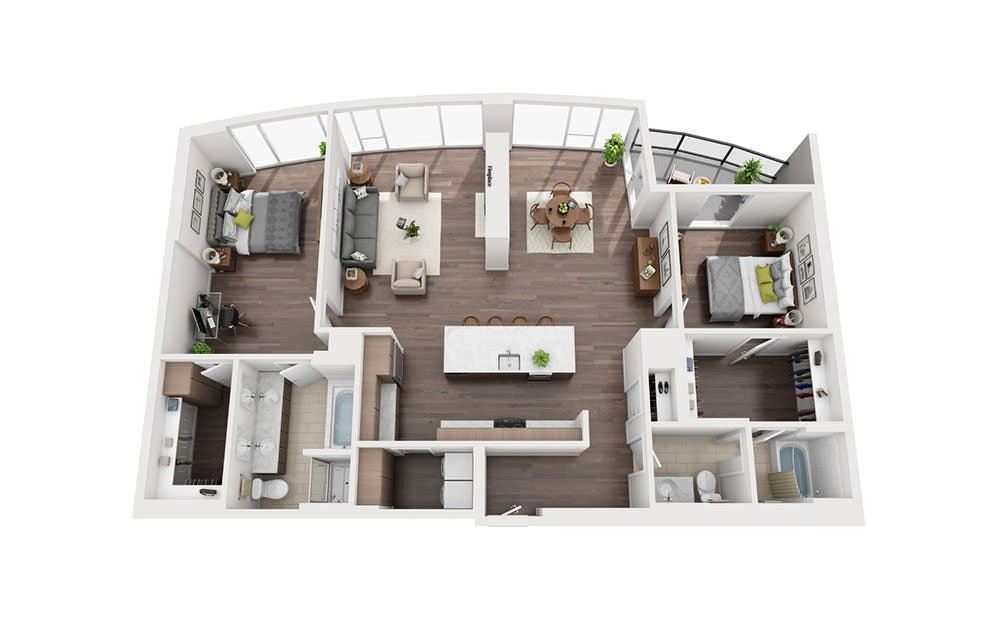 2 Bedroom Penthouse C  - 2 bedroom floorplan layout with 2 bathrooms and 1626 square feet (3D)