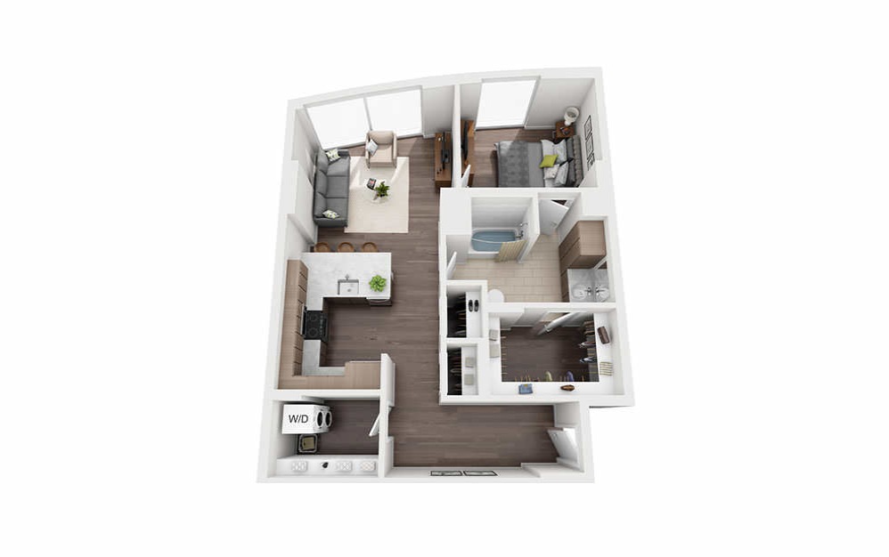 G | Floors 16-35 - 1 bedroom floorplan layout with 1 bathroom and 835 square feet (3D)
