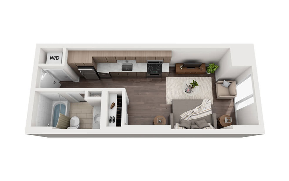 J | Floors 2-6  - Studio floorplan layout with 1 bathroom and 420 square feet (Floor 1, 3D)