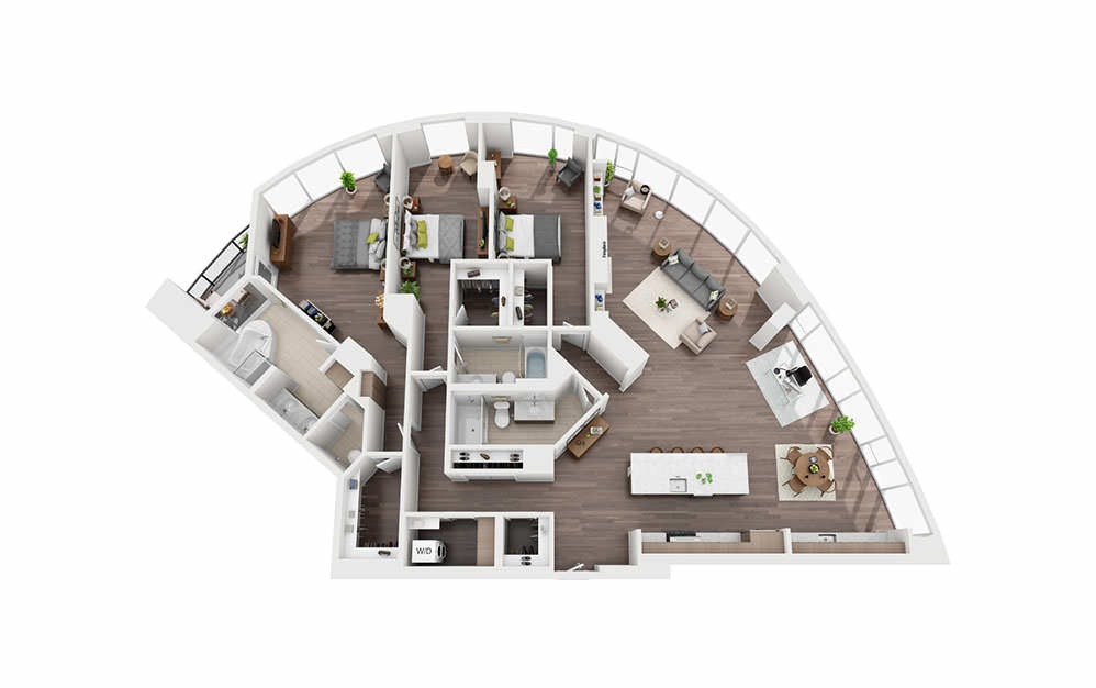 3 Bedroom Penthouse A - 3 bedroom floorplan layout with 3 bathrooms and 2535 square feet (3D)